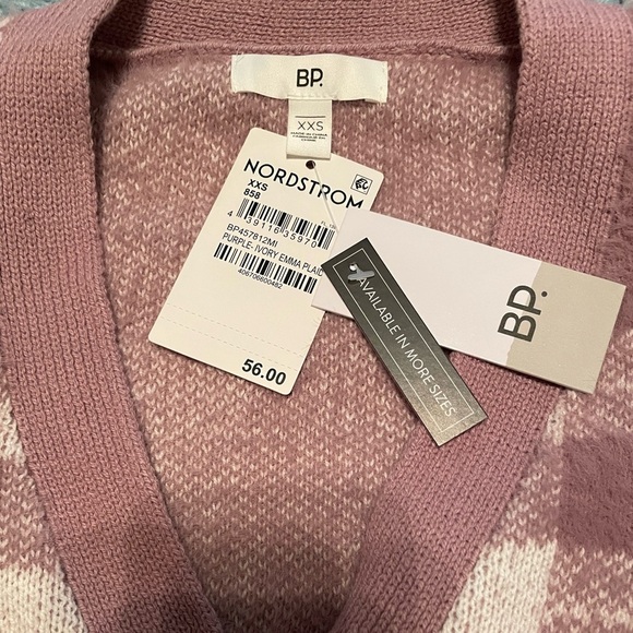 NWT BP Nordstroms Emma Plaid Short Cropped Cardigan Purple/Mauve Sweater - Picture 2 of 7